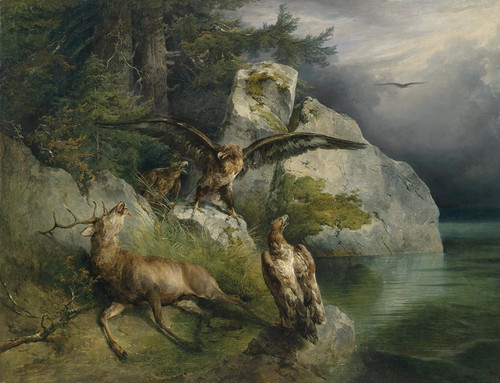 Digital Print - Adler und sterbender Hirsch by Friedrich August Matthias Gauermann