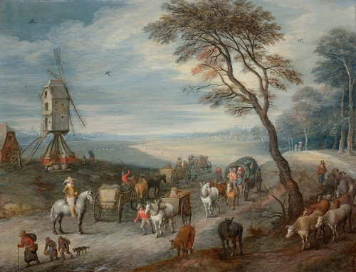 Digital Print - Le dpart pour le march, prs d'un moulin by Joseph van Bredael