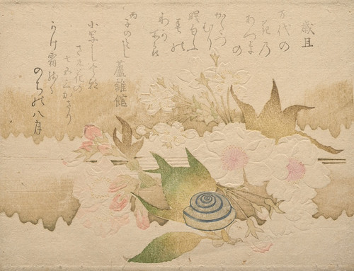 Digital Print - New Year Poems; Snail and cherry blossoms (Saitan; ka niKatatsumuri) by Kubo Shunman