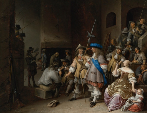 Digital Print - A Guardroom Interior With A Company Of Pikemen, Card Players, And A Woman With A Child by Anthonie Palamedesz.