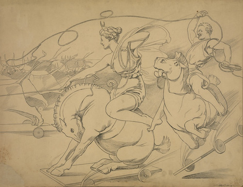 Digital Print - The goddess of hunting, at the request of Pallas Columbia, accustoms Teddysses to the perils of the chase by Otho Cushing