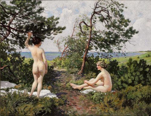 Digital Print - To badepiger i et krat ved kysten ved Hornbk by Paul Fischer
