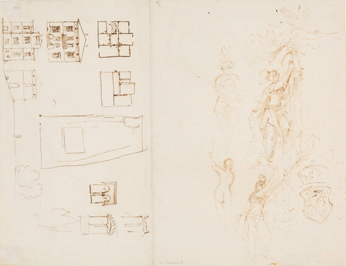 Digital Print - Entwurfsskizzen zum Haus des Knstlers in Frankfurt am Main sowie Vignettenentwrfe zum Erzherzog Carl von Oesterreich von Eduard Duller by Moritz von Schwind