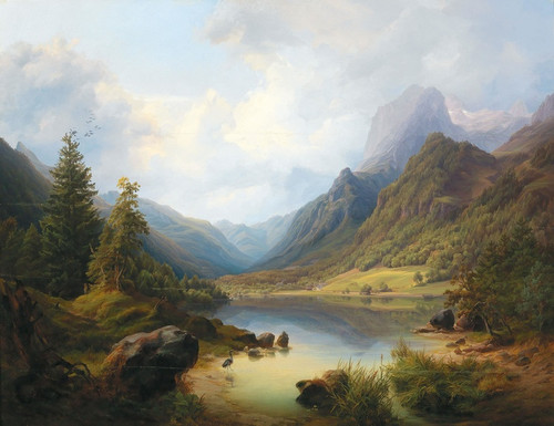 Digital Print - A View Of Hintersee With Reiteralm by Anton Schiffer