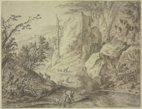 Digital Print - Wasserschpfender Hirte mit seiner Ziegenherde by Herman Saftleven III
