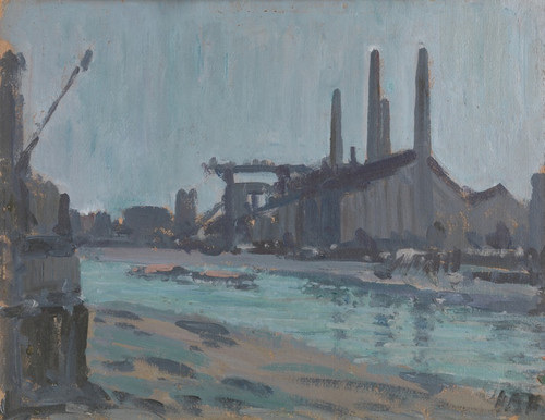Digital Print - Landscape with Industrial Buildings by a River by Hercules Brabazon Brabazon