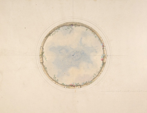 Digital Print - A Circular ceiling design with clouds and roses by Jules-Edmond-Charles Lachaise