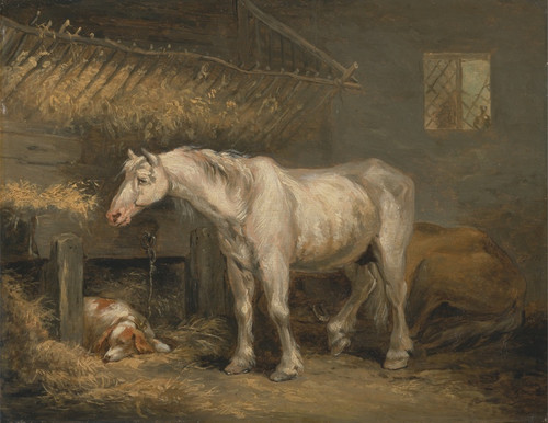 Digital Print - Old horses with a dog in a stable by George Morland