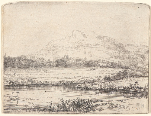 Digital Print - Canal with an Angler and Two Swans by Rembrandt van Rijn
