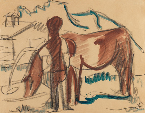Digital Print - Bauer und trinkende Kuh by Ernst Ludwig Kirchner