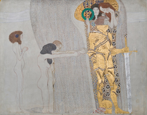 Digital Print - Beethovenfries; 'Die Leiden der schwachen Menschheit' und 'Der wohlgerstete Starke' (Tafel 3, linke Langwand) by Gustav Klimt
