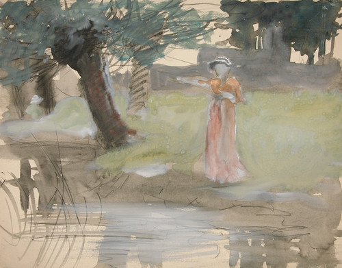 Digital Print - Woman standing by a riverbank by Edwin Austin Abbey