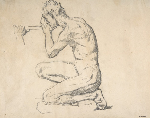 Digital Print - Kneeling Nude Male Figure, Facing Left by Henri Lehmann