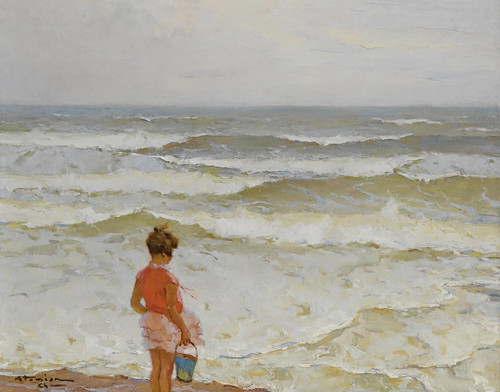 Digital Print - Girl by the seashore by Charles Atamian