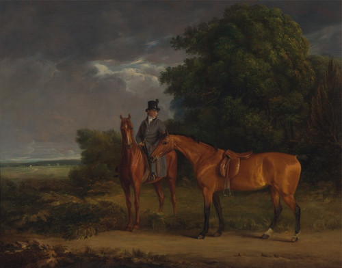 Digital Print - A Groom Mounted on a Chestnut Hunter, He Holds a Bay Hunter by the Reins by Jacques-Laurent Agasse