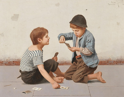 Digital Print - Two Card Players by Giulio del Torre
