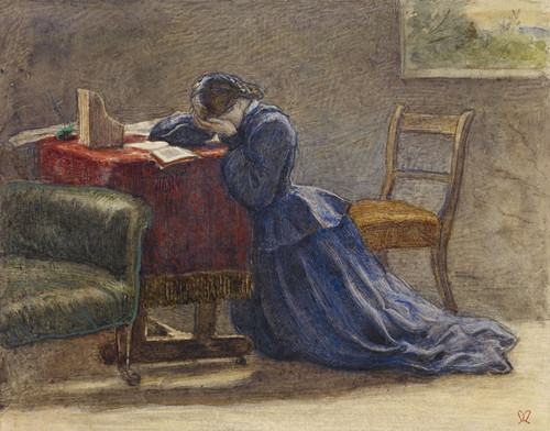 Digital Print - A Wife - Face in Both Hands She Knelt on the Carpet by Sir John Everett Millais