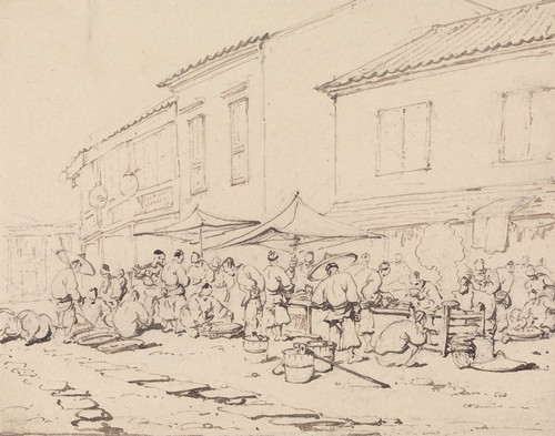 Digital Print - A Market Place and Crowd by George Chinnery