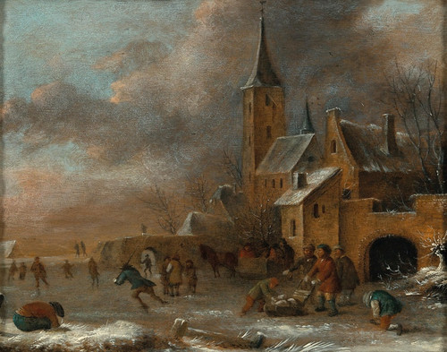 Digital Print - A winter landscape with skaters on the ice by Nicolaes Molenaer