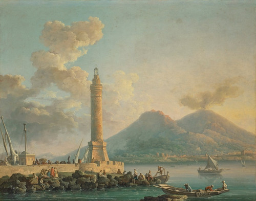 Digital Print - The Lanterna del Molo, Naples with Vesuvius beyond by Carlo Bonavia