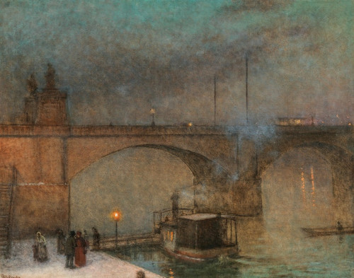 Digital Print - Prague, a Steamboat on the River Vltava in front of Palacky Bridge by Jakub Schikaneder