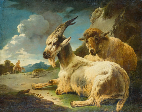 Digital Print - Sheep and Goat in a Rocky Landscape by Philipp Peter Roos