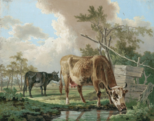 Digital Print - Two cows near a pond by Barend Hendrik Thier