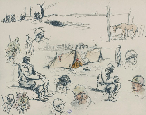 Digital Print - Campement et croquis de soldats by Georges Goursat (Sem)