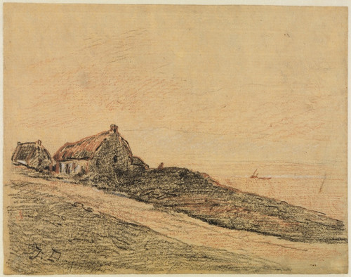 Digital Print - Kstenlandschaft bei Cayeux mit zwei Htten by Jules Dupr