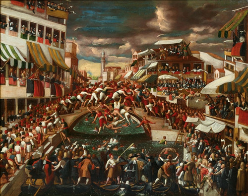 Digital Print - The Battaglia dei Pugni on the Bridge of San Barnaba, Venice by Venetian School