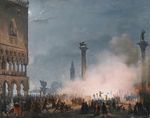 Digital Print - Venedi Piazzetta bei Nacht by Ippolito Caffi
