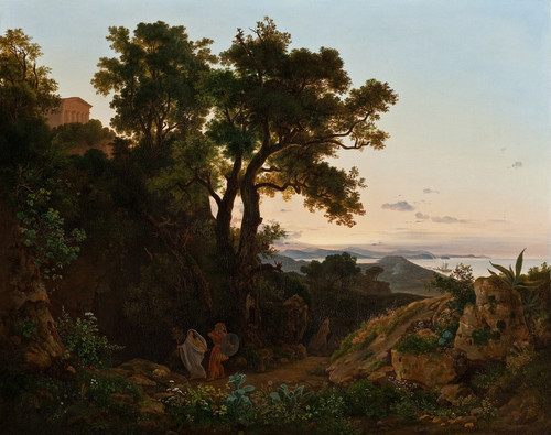 Digital Print - Italian Landscape With Aeneas And The Cumaean Sibyl by Beniamino De Francesco