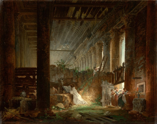Digital Print - A Hermit Praying in the Ruins of a Roman Temple by Hubert Robert