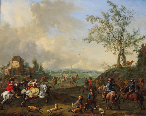 Digital Print - Elegant riders in a hunting scene with falcons by Jan Frans van Bredael