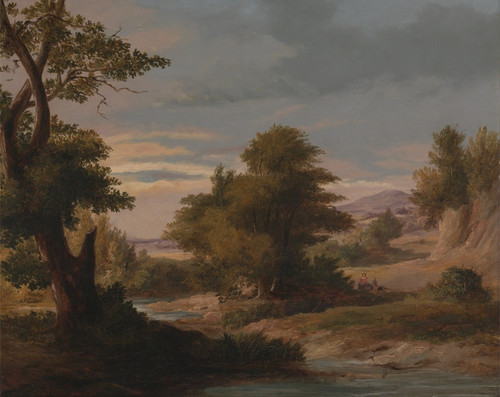 Digital Print - A Wooded River Landscape with Mother and Child by James Arthur O'Connor