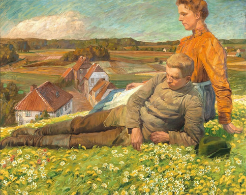 Digital Print - A Spring Landscape with a Young Couple by Hugo Walzer Digital Print - A Spring Landscape with a Young Couple by Hugo Walzer