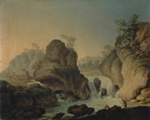 Digital Print - Landscape with Waterfall and Fishermen by Johann Nepomuk Wocher