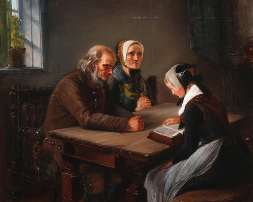 Digital Print - En ung pige lser op af Bibelen by Elisabeth Jerichau Baumann