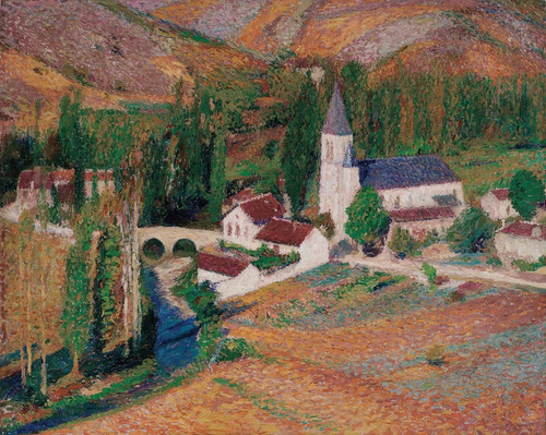 Digital Print - Lglise de Labastide-du-Vert avec le pont et la rivre, un soir dautomne by Henri Martin