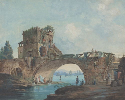 Digital Print - The Ponte Salario with Laundresses by French School