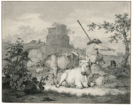 Digital Print - Shepherd with cattle in front of ruins by Barend Hendrik Thier