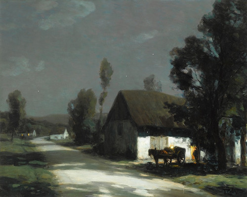 Digital Print - A village road in the moonlight by Franois-Charles Cachoud