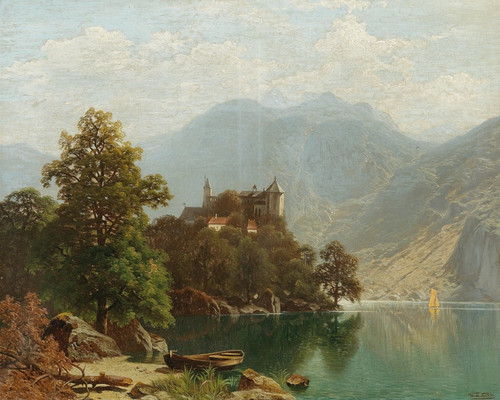 Digital Print - Alpine Lake Scene by Theodor Nocken