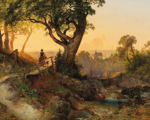 Digital Print - A Scene at Dusk with a View of the Othmarskirche in Mdling by Anton Hansch