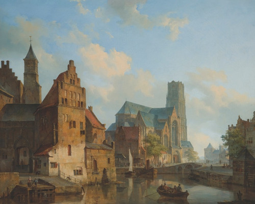 Digital Print - A View Of The Delftse Vaart And St Laurens Church, Rotterdam by Cornelis Springer Digital Print - A View Of The Delftse Vaart And St Laurens Church, Rotterdam by Cornelis Springer