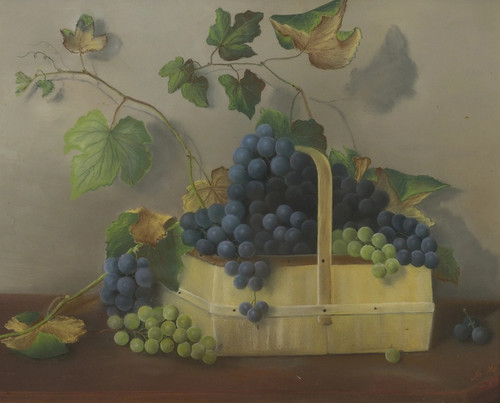 Digital Print - Basket of Grapes with Leafy Vines by American School