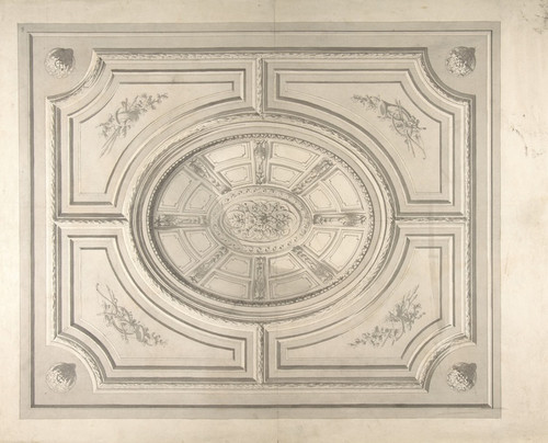 Digital Print - Design for a ceiling with trophies and a trompe l'oeil coffers by Jules-Edmond-Charles Lachaise