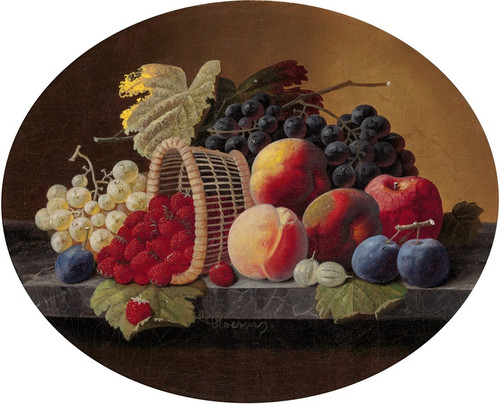 Digital Print - Still Life with Peaches, Grapes and Basket of Strawberries by Severin Roesen