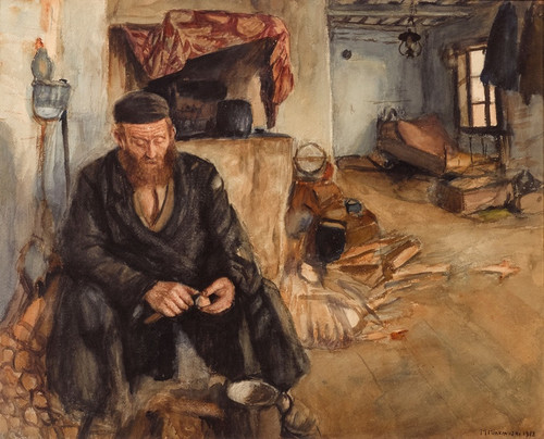 Digital Print - An interior with a man peeling potatoes by Maurice Minkowski