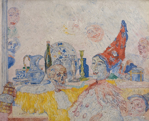 Digital Print - Pierrot and Skeleton in a Yellow Robe by James Ensor